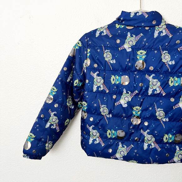 [Disney] Toy Story Buzz Lightyear Lightweight Puffer Jacket Space Aliens Sz 7-8 - Picture 9 of 12